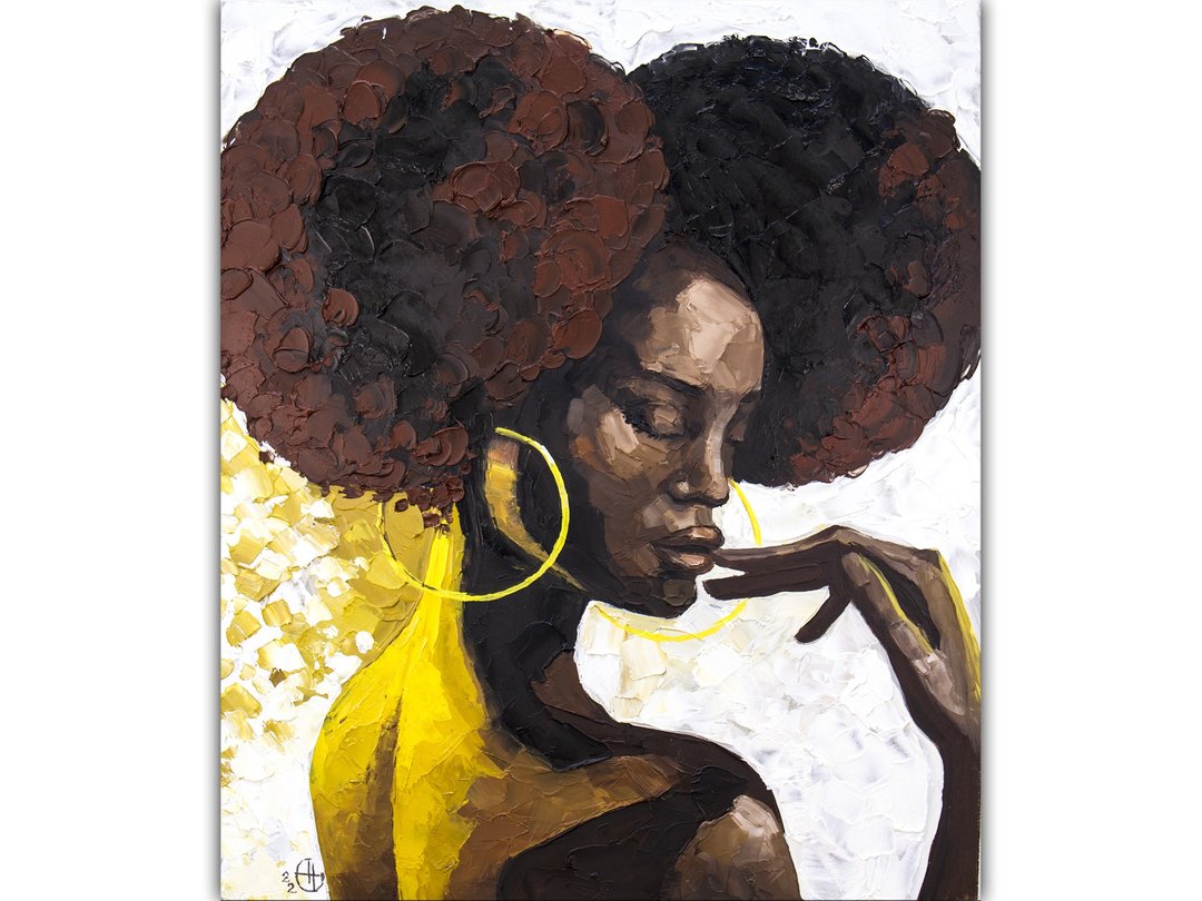 African Woman Painting African American Woman Original Art Black Woman Portrait - 海报/装饰画/版画 - 其他材质 黄色