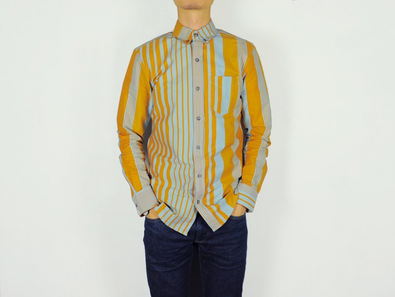 jainjain 减简手制/任性实验手印衬衫＃4 （蓝底黄条） - 女装短裤 - 纸 蓝色