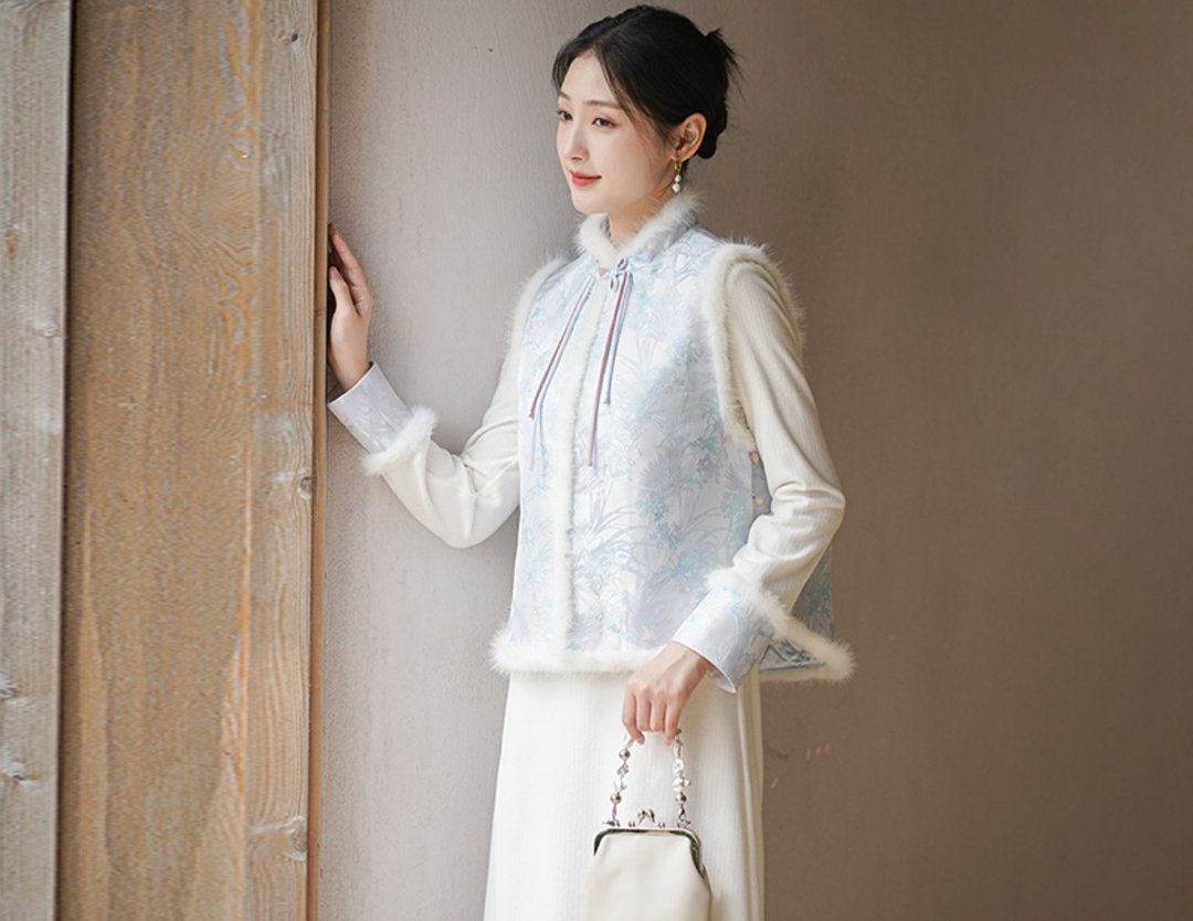 新中式 秋冬款盘扣唐装马甲棉服外套 - 女装休闲/机能外套 - 棉 蓝色