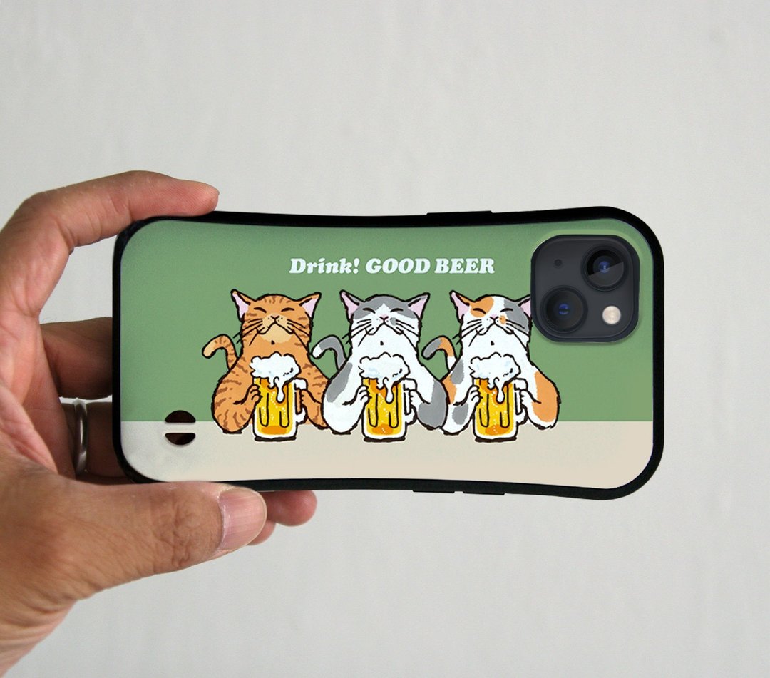 握把式iPhone手机壳 猫咪们举杯畅饮 苔绿色 - 手机壳/手机套 - 塑料 绿色