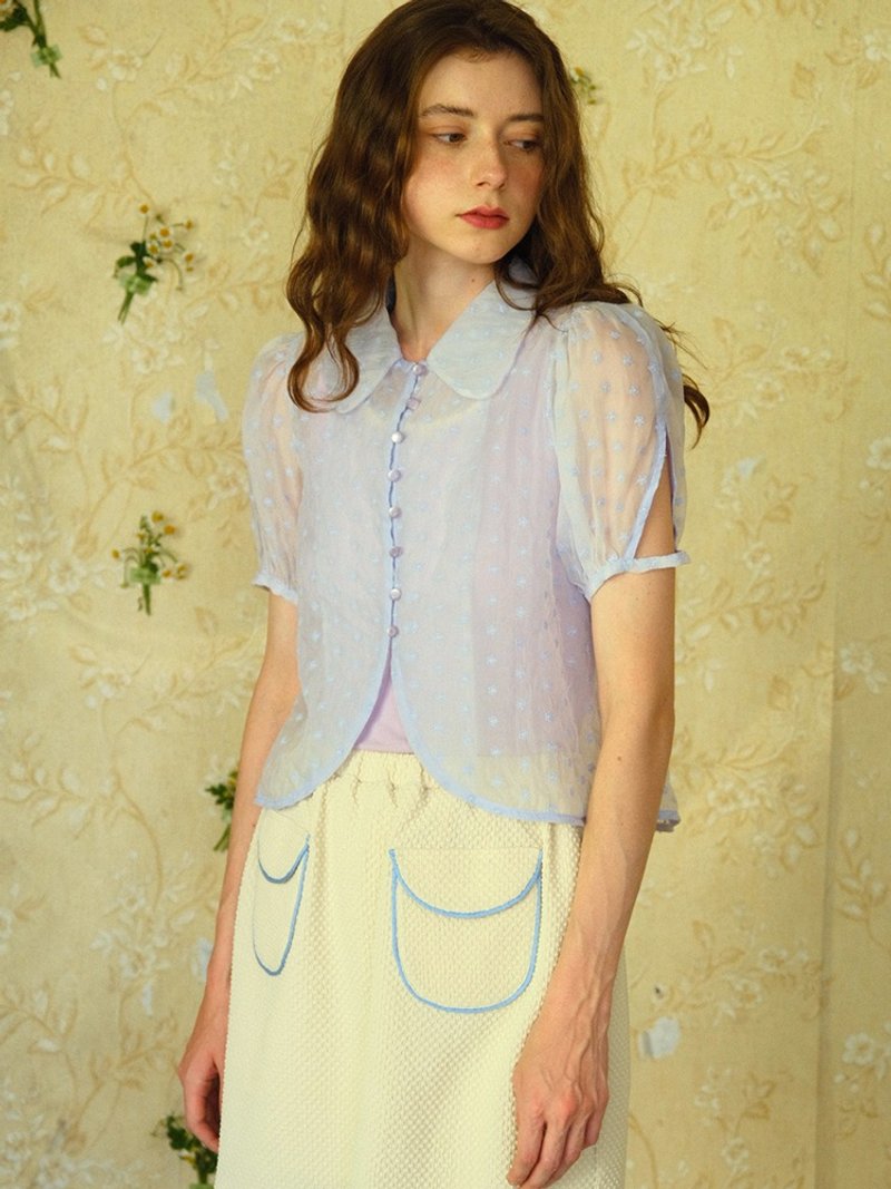 MintCheese 薄纱透明感 浅紫色仙气罩衫小上衣 - 女装衬衫 - 聚酯纤维 紫色