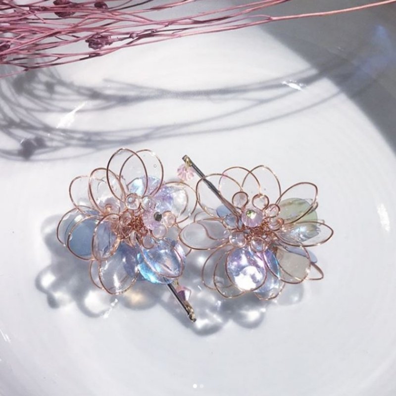 小糖花球【精灵翅膀】 - 耳环/耳夹 - 其他材质 白色