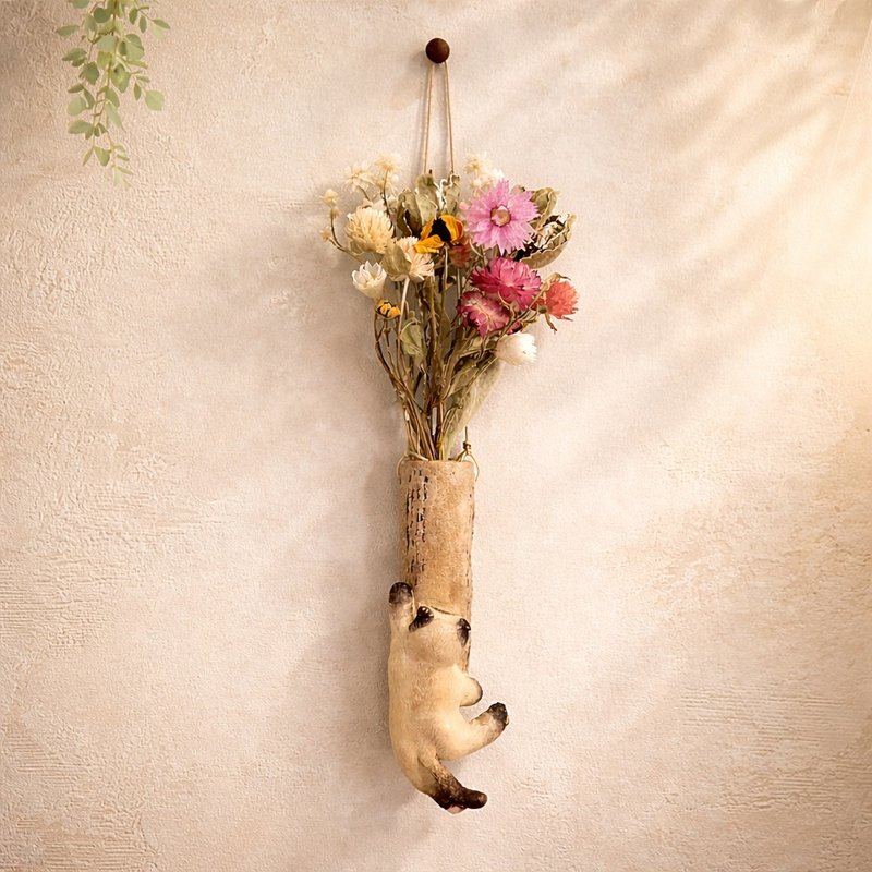 暹罗猫壁挂单枝花器 手作猫咪居家布置摆饰 - 花瓶/陶器 - 树脂 咖啡色