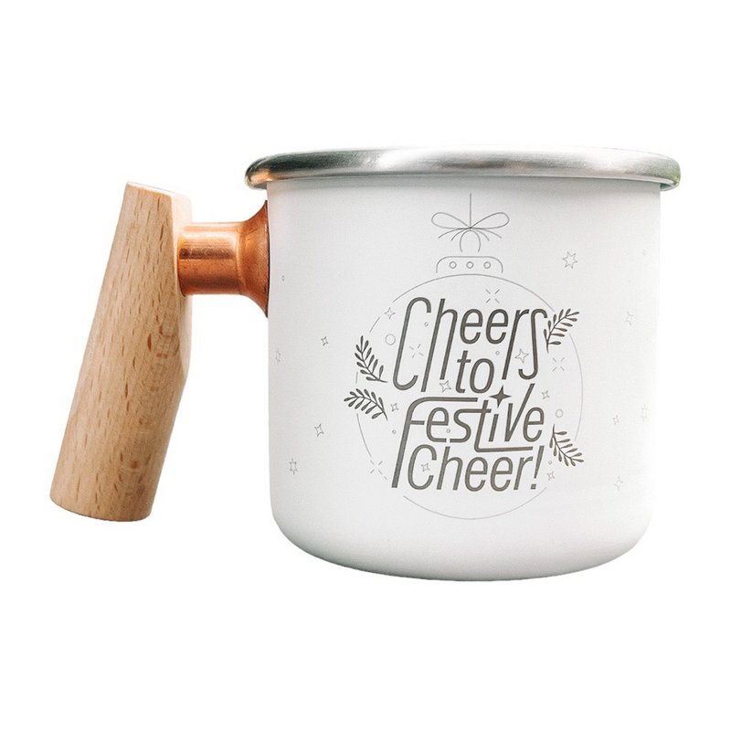 【定制化礼物】木柄 白铁杯 400ml (雪白耶诞) 交换礼物 圣诞节 - 咖啡杯/马克杯 - 不锈钢 白色