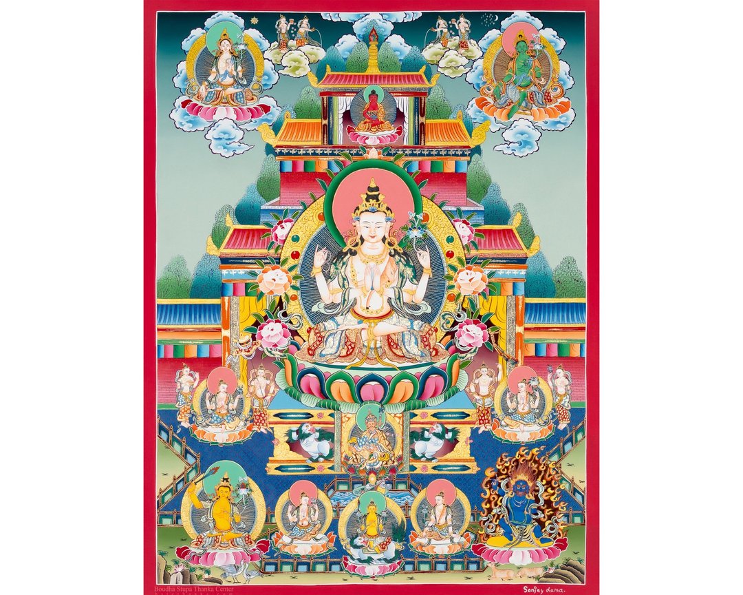 24K金西藏观音胜甘唐卡画 | 佛教唐卡 - 墙贴/壁贴 - 其他材质 多色