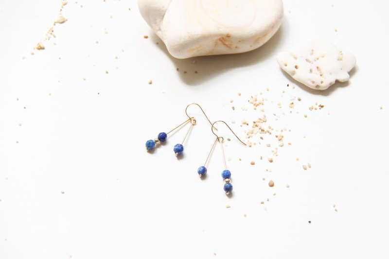青金石耳环/  Lapis Lazuli 14KGF earring - 耳环/耳夹 - 宝石 蓝色