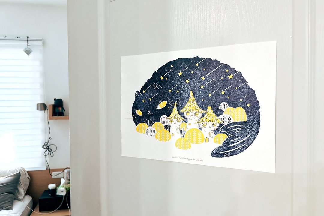 海报 - 猫村的夜空 29.7*42cm - 海报/装饰画/版画 - 纸 白色