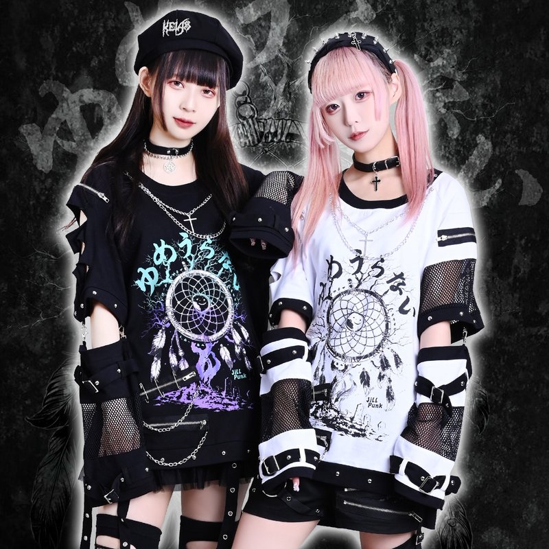 原创庞克风梦缚结界捕梦网十字架项链渔网拼接中性接袖T恤JJ2538 - 男装上衣/T 恤 - 棉．麻 