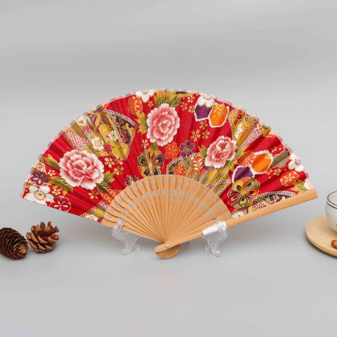 京都NISHIKI flower系列扇子-红色 - 扇子 - 棉 