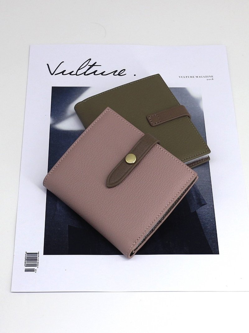 山羊皮搭扣短夹 竖款真皮钱夹 - 皮夹/钱包 - 真皮 