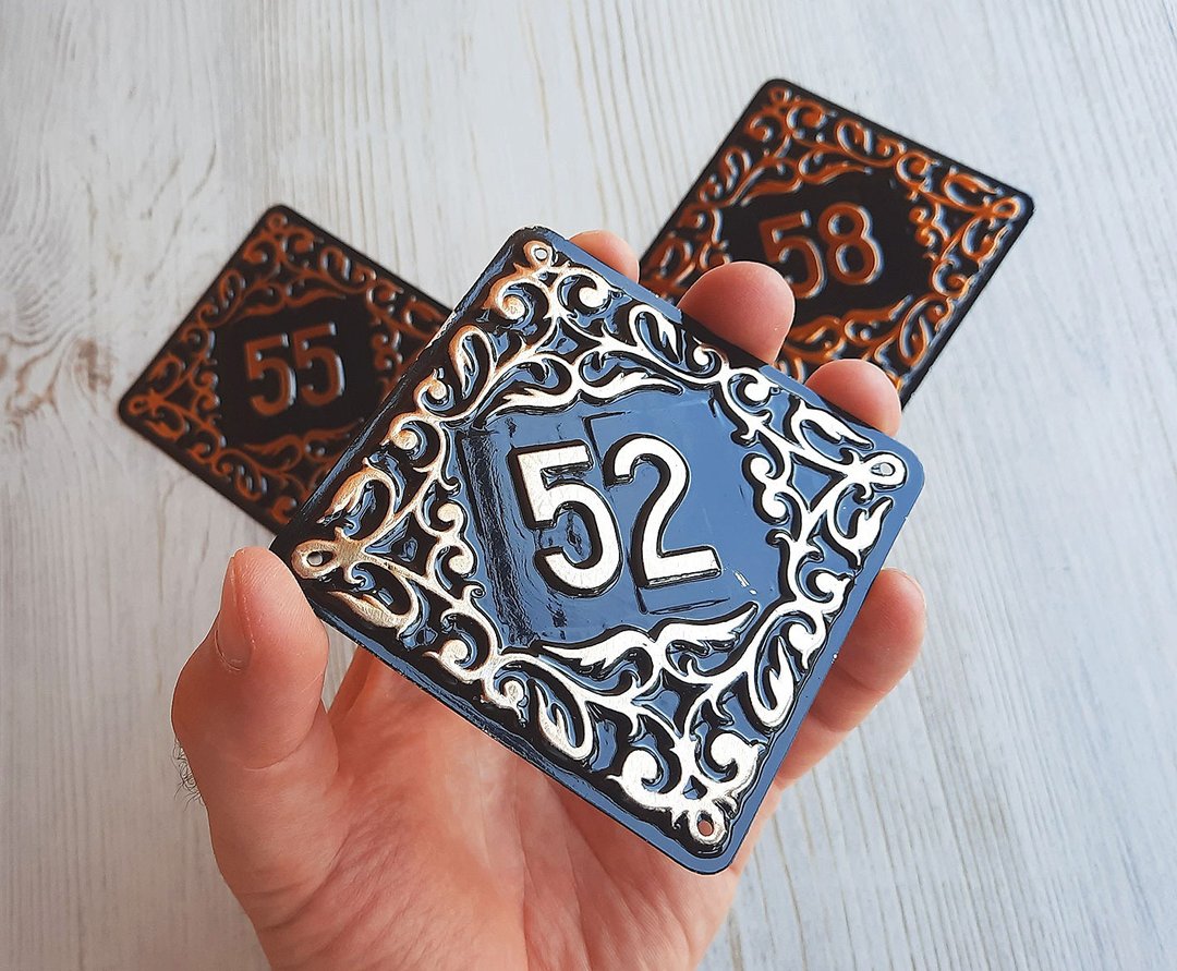 Fifty two 52 rhomb shape black brass address plate door number sign vintage - 门帘/门牌 - 其他金属 黑色