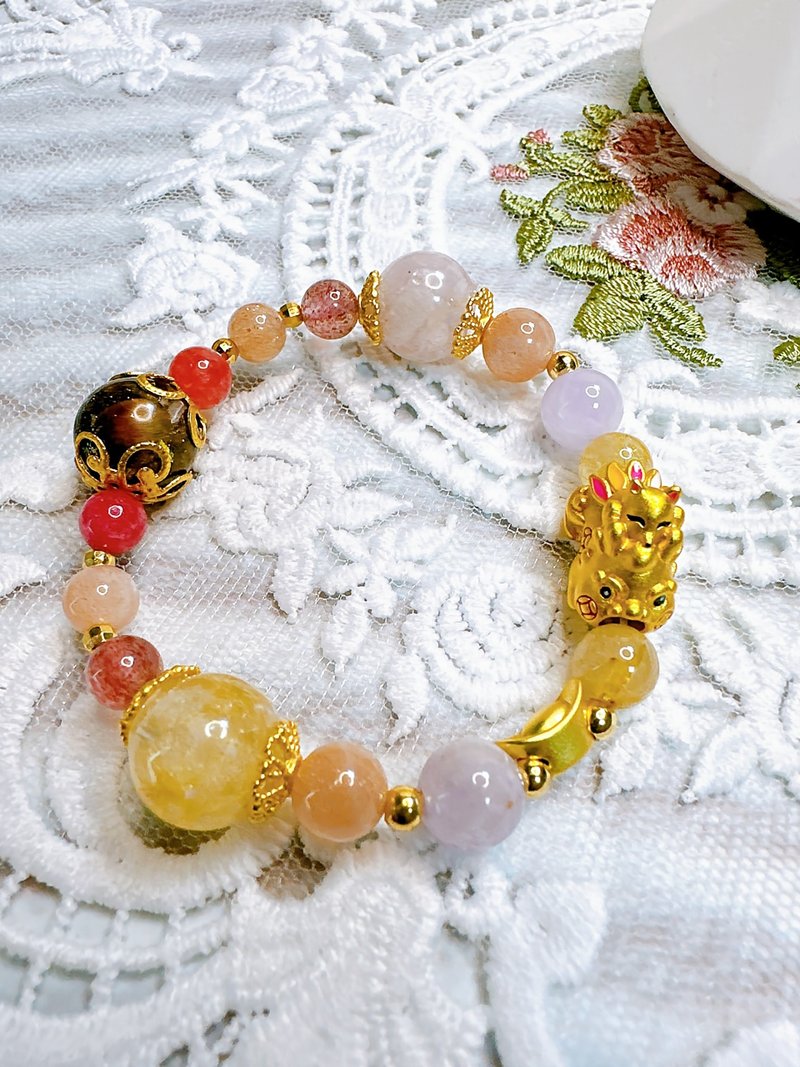 九尾狐貔貅 草莓晶 红纹石 橙月光 黄水晶 紫锂辉 薰衣草紫晶 - 手链/手环 - 水晶 黄色
