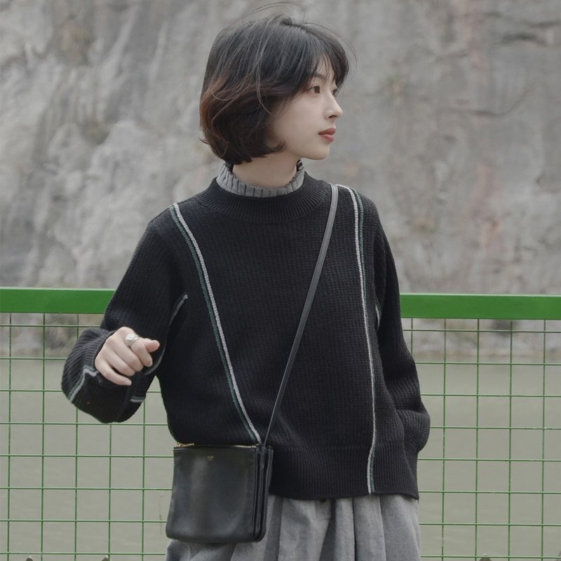 半高领羊毛混纺套头毛衣-黑色|毛衣|秋冬款|羊毛混纺|Sora-379 - 女装针织衫/毛衣 - 羊毛 黑色