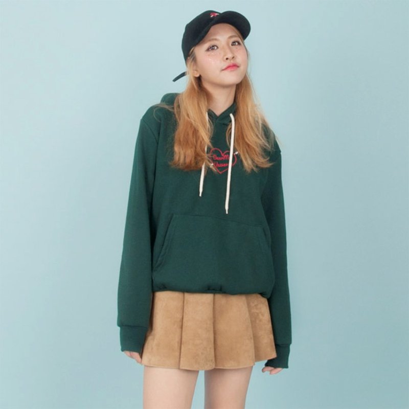 Dear My Universe Fall in Heart 刷毛帽T - 绿 - 中性连帽卫衣/T 恤 - 聚酯纤维 绿色