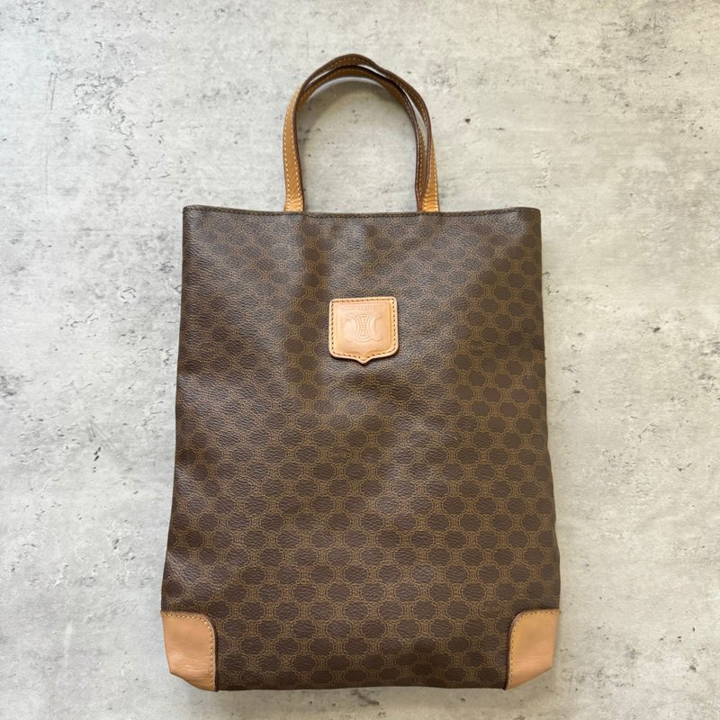 中古正品 Celine Macadam 老花 轻便手提袋 男女适用 iPad - 手提包/手提袋 - 防水材质 咖啡色