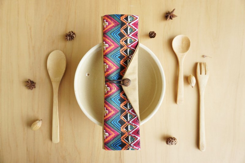 Let s 环保吧 - 环保餐具袋 – 南洋风 - 橘红 A - 筷子/筷架 - 棉．麻 红色