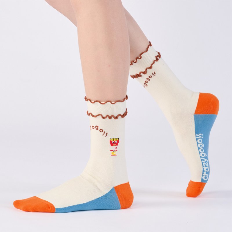 联名Crazygogo_浪花朵朵 中筒袜 - 白(F) - 袜子 - 棉．麻 白色