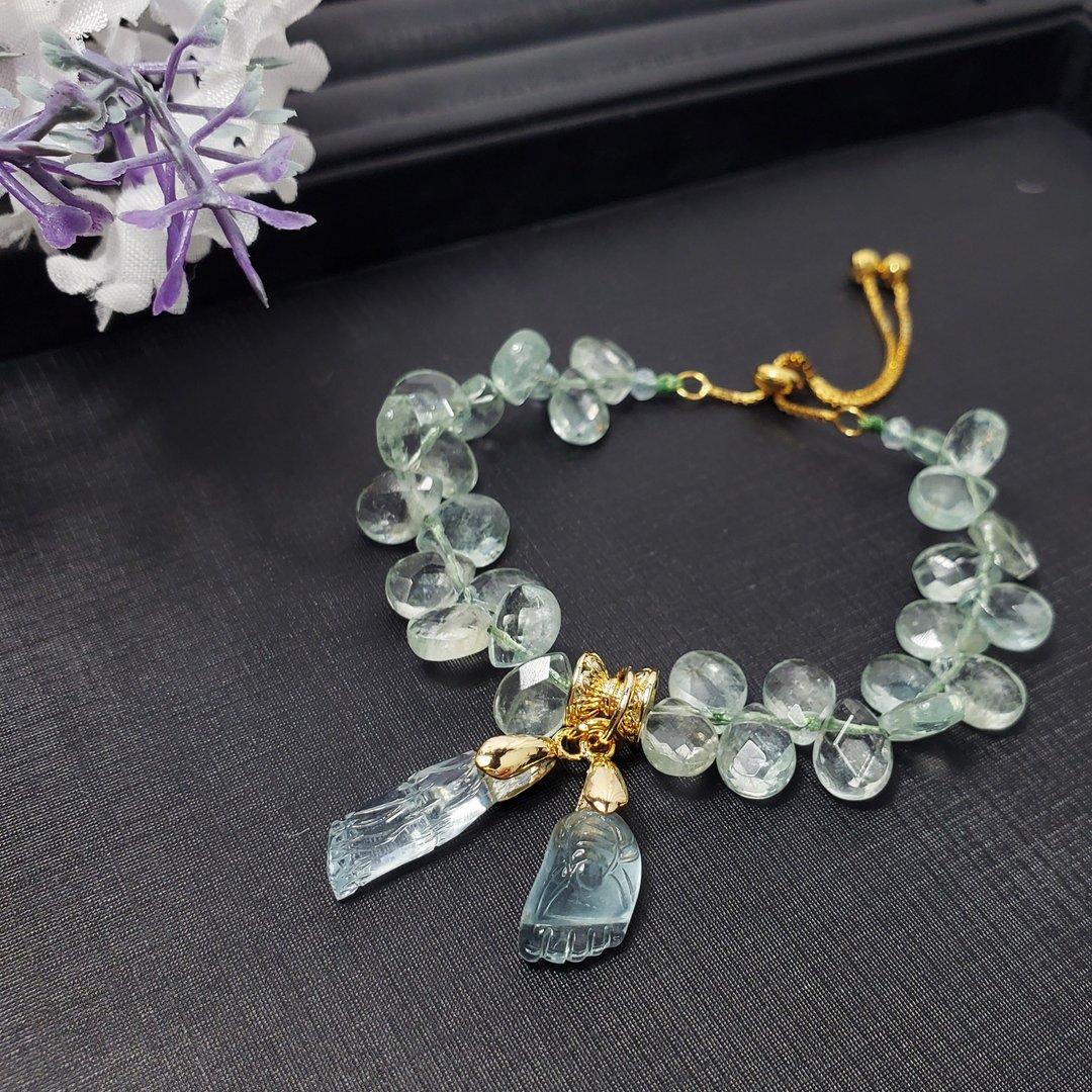 顶级绿柱石 钻面水滴 蜘足常乐 节节高升 手链 单品 礼物 - 手链/手环 - 宝石 绿色