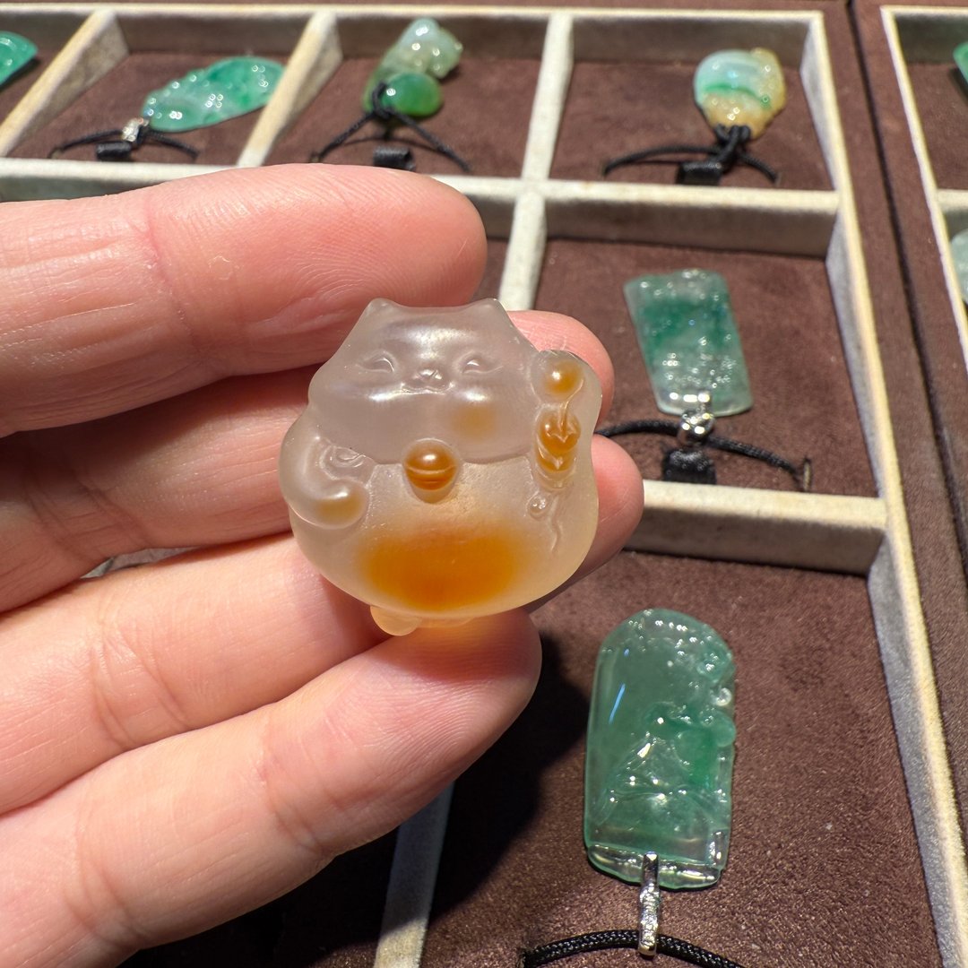 天然玛瑙 猫咪雕件 超萌Q版疗愈系 招财小物 招财猫 随身摆件 - 其他 - 玉石 