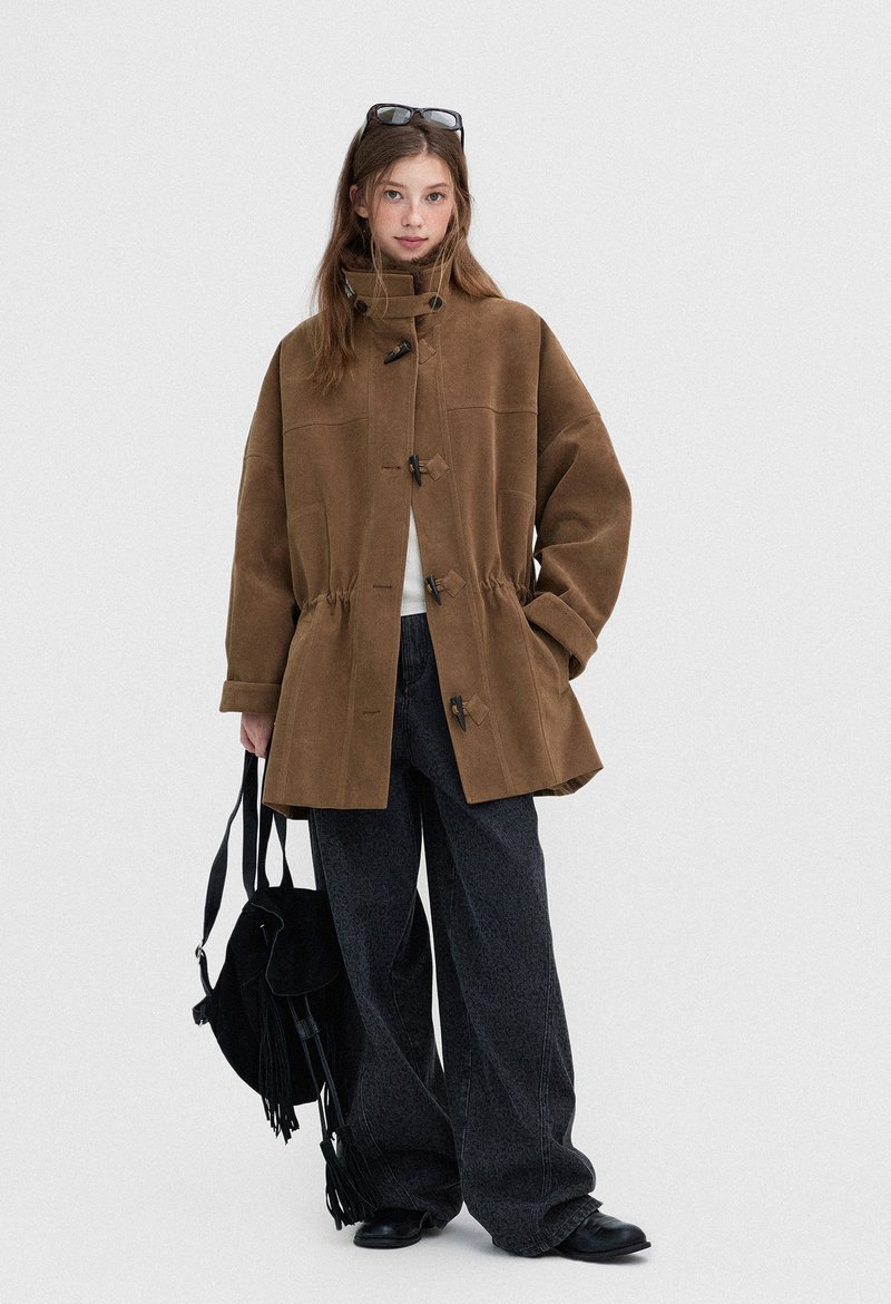 Vintage复古  / 磨毛感中长款棉衣外套 / 麂皮 - 女装休闲/机能外套 - 其他材质 咖啡色