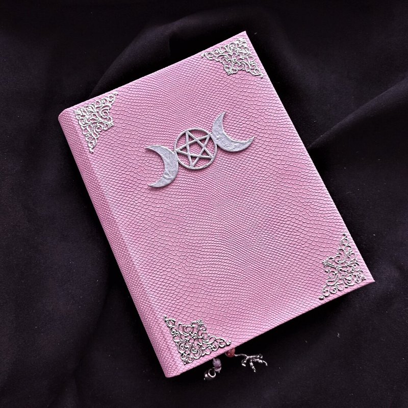Pink new witch spell book Witchcraft grimoire journal with text Wicca begginer - 笔记本/手帐 - 纸 粉红色