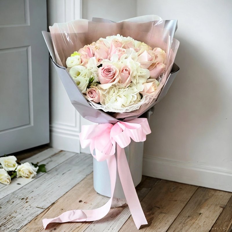 鲜花花束 (20支雪山粉玫瑰、白色绣球花等) GF00186 - 植栽/盆栽 - 植物．花 