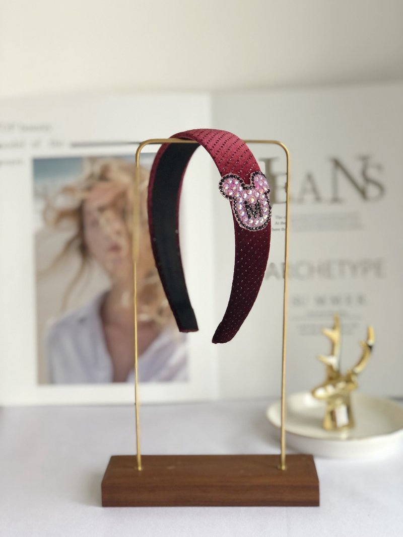 暗红色丝绒米奇款时尚发箍 - 发带/发箍 - 其他材质 红色