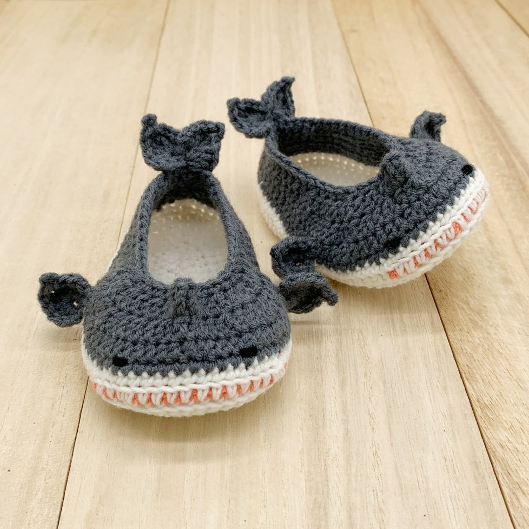Shark Crochet Baby Booties Footwear Sandals Toddler Grey Shark Shoes - 婴儿鞋 - 棉 灰色