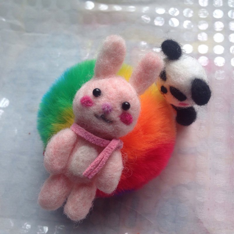 可爱羊毛毡公仔 - 胸针 - 羊毛 粉红色