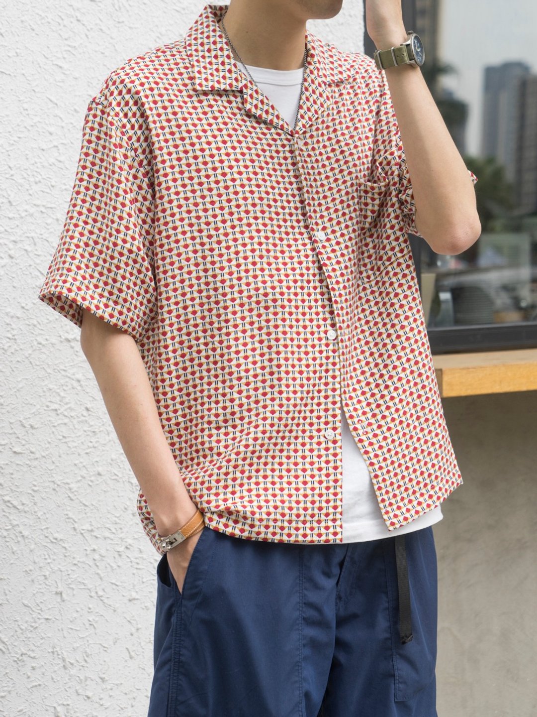 夏季 Aloha 美式复古夏威夷短袖衬衫沙滩 Hawaiian shirts - 男装衬衫 - 聚酯纤维 红色