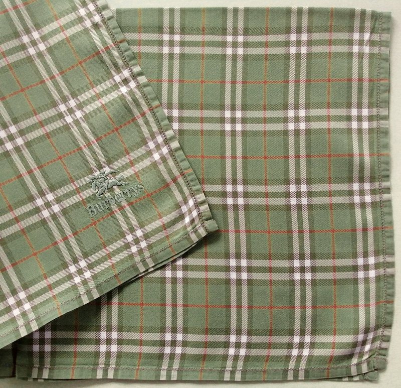 Burberry 复古手帕 绿色格纹 17.5 x 17 英寸 - 手帕/方巾 - 棉．麻 卡其色
