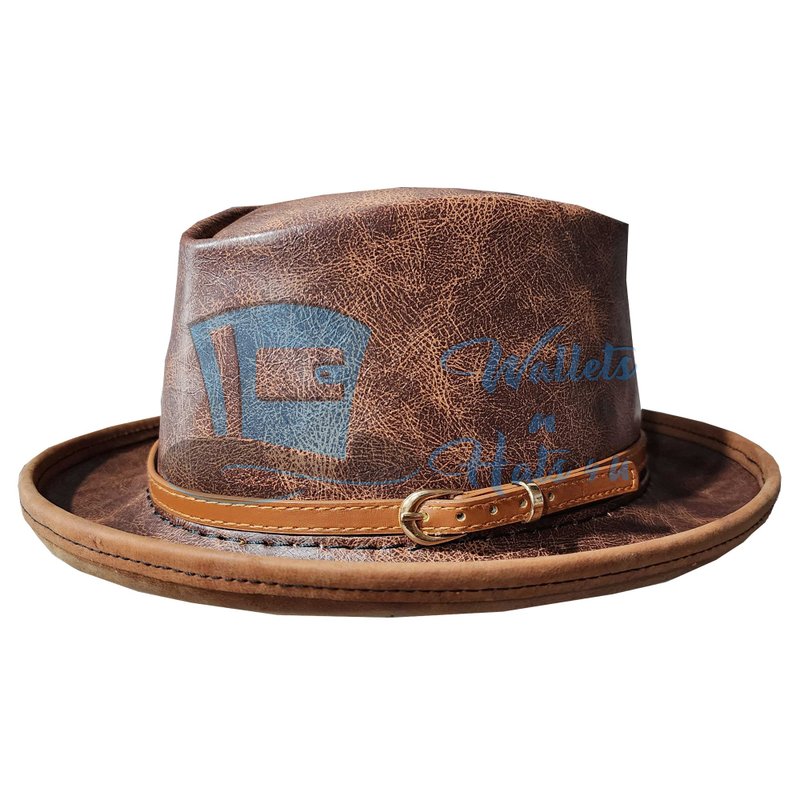 复古风格手工费多拉爵士帽 - 帽子 - 真皮 咖啡色