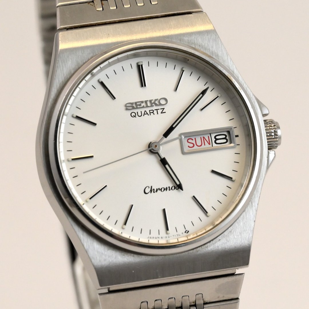 SEIKO Chronos 男表 1985 年制造 34 毫米圆形银色表盘 Ref.8123-7090 手工锡古锡 - 男表/中性表 - 不锈钢 