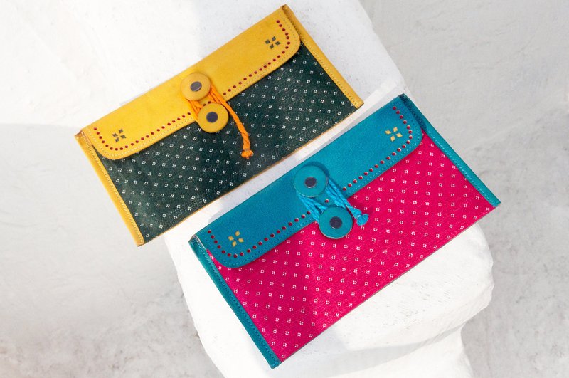 情人节礼物 手工限量 手工皮革收纳包 / 印度丝绸拼接皮革手机包 / 皮革手机袋 / 皮革小包 / 皮包 - 玩色系 沙漠花朵 - 化妆包/杂物包 - 真皮 多色