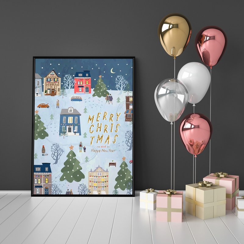 雪中欢乐的步伐 - 圣诞插画/圣诞小物/圣诞交换礼物/圣诞装饰 - 海报/装饰画/版画 - 其他材质 多色