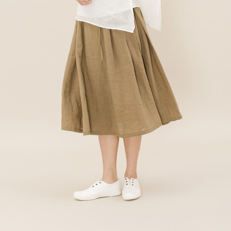 不服  改良漢服素色百褶裙苧麻裙子半截裙茶服 馬面裙 SK170502 - 裙子 - 棉．麻 黄色
