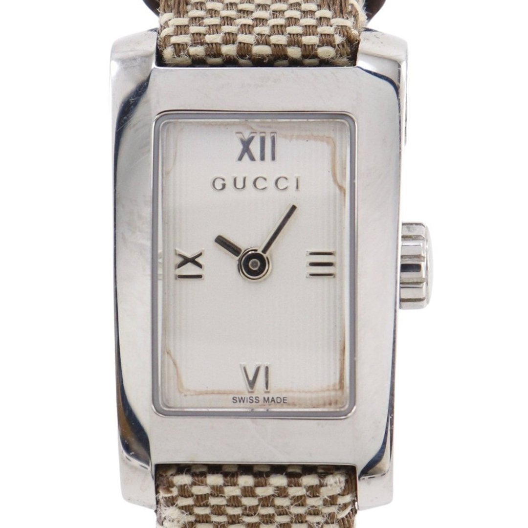 【日本直送】GUCCI 古驰 8600L 不锈钢 x GG帆布 石英表 指针式显示 白色表盘 女仕款【二手】 - 女表 - 不锈钢 白色