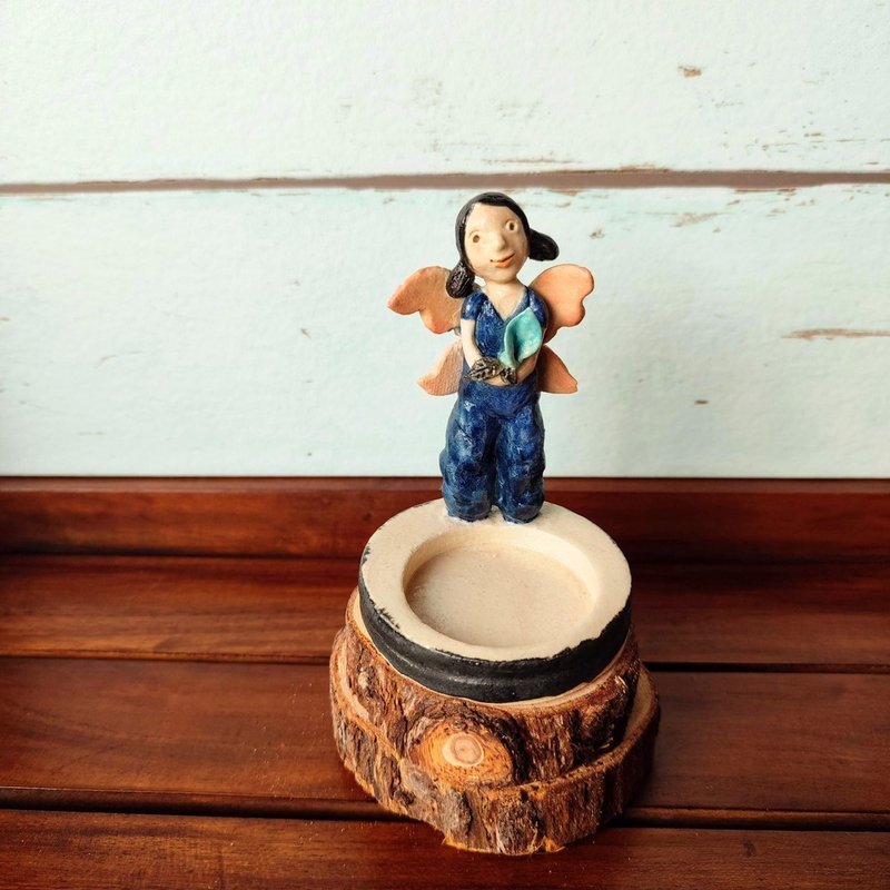 手作陶-静心陶器-小精灵烛台 - 蜡烛/烛台 - 陶 