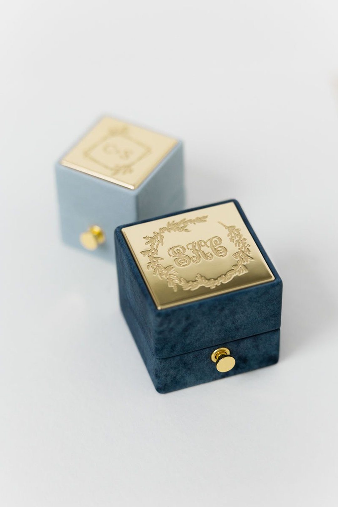 绒面戒指盒 - CLASSIC LOCK GRAND - 手工订制 复古风格 钻戒盒 - 戒指 - 真皮 蓝色