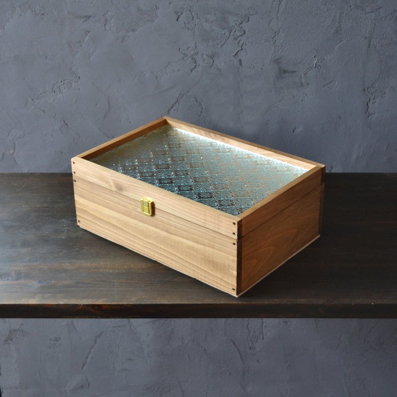 0310mito 日本桧木与复古玻璃收纳盒 XL 尺寸 Flora 玻璃 - 收纳用品 - 玻璃 咖啡色