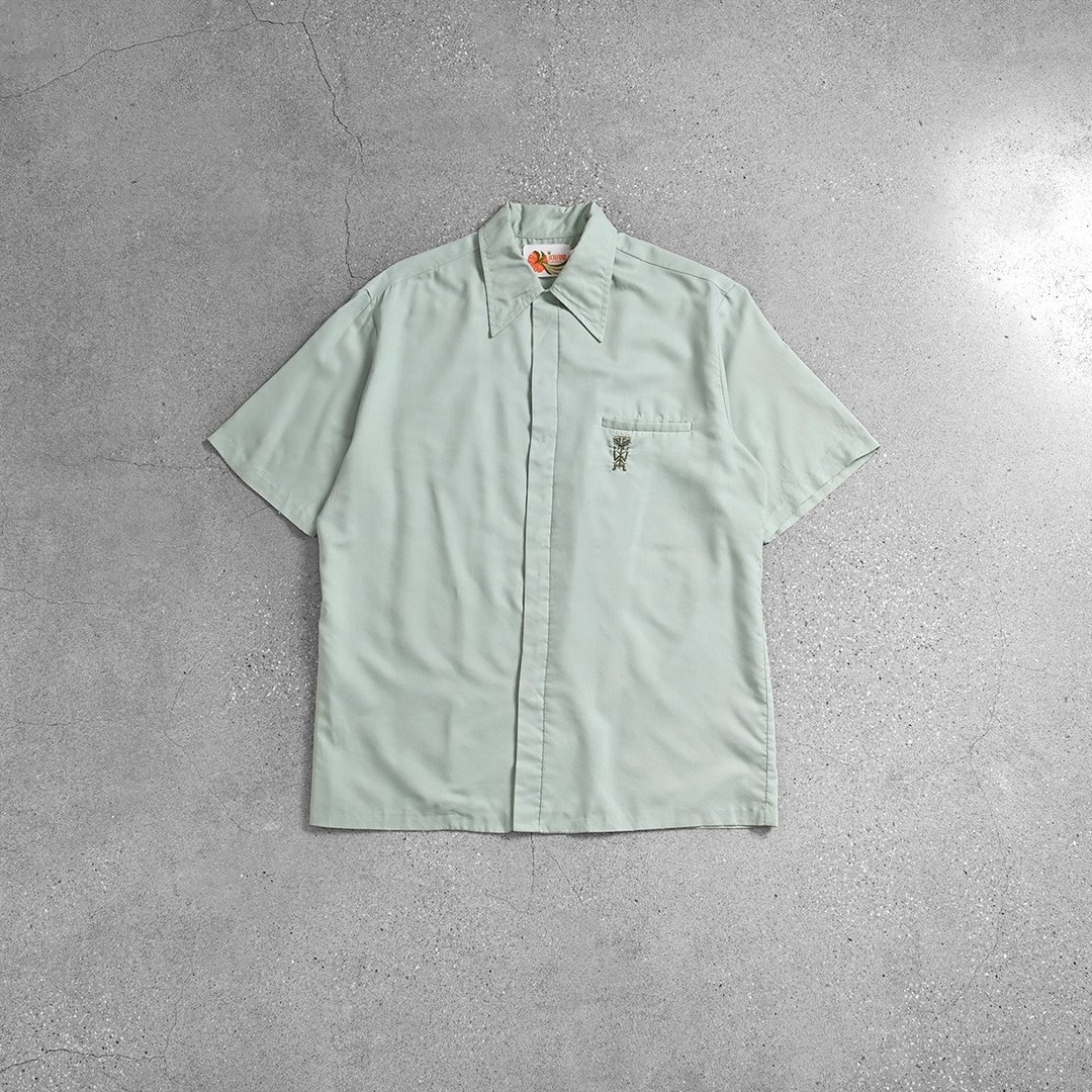 Vintage美式复古衬衫 / 古巴领衬衫、夏季古着衬衫、复古尖领衬衫 - 男装衬衫 - 其他材质 绿色