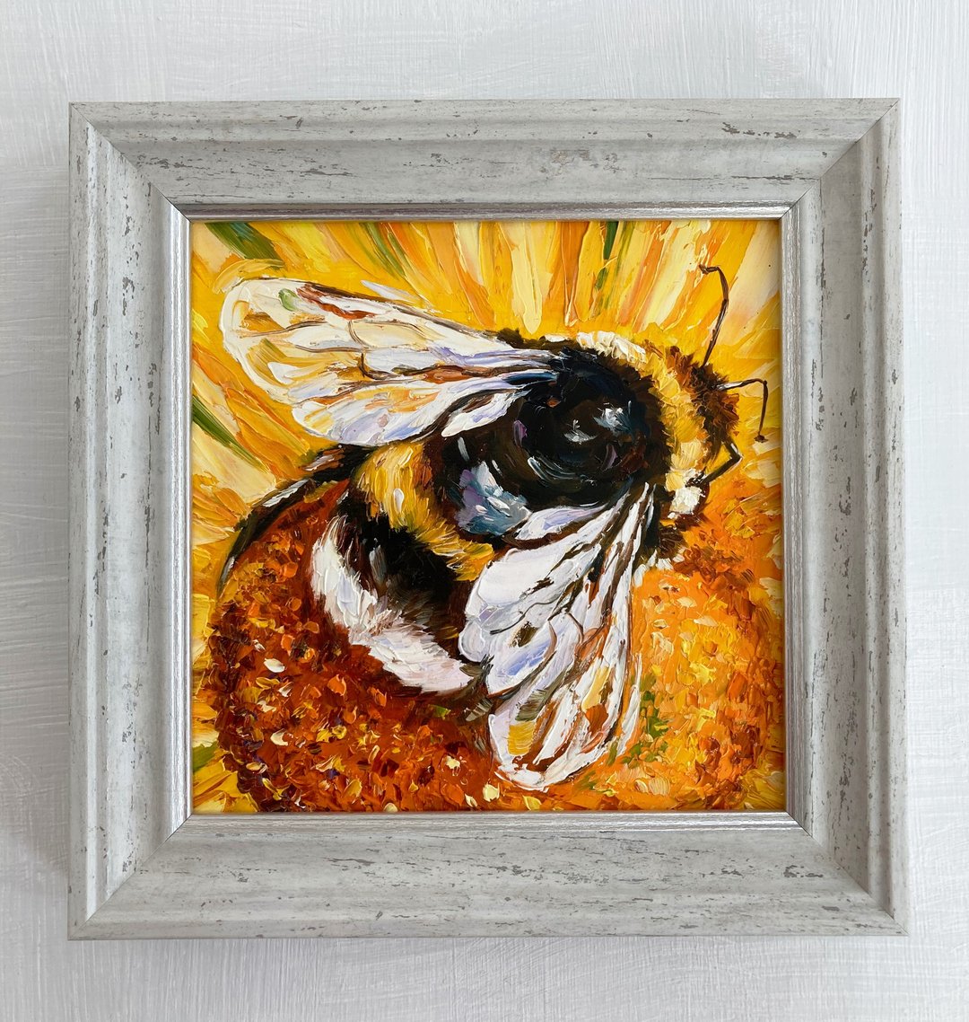 Honeybee Painting Original Artwork bumble Bee Painting Insect Art - 墙贴/壁贴 - 其他材质 