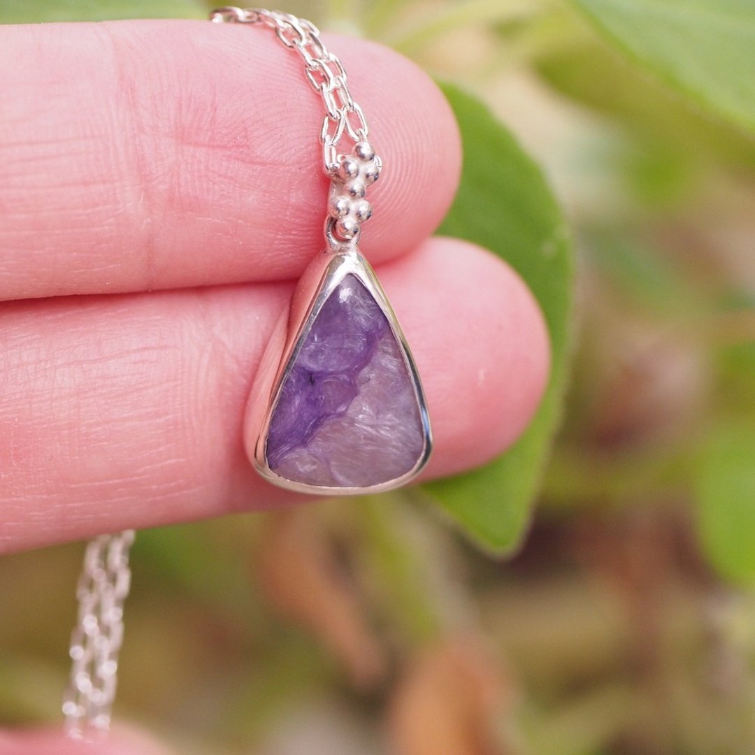 紫龙晶 查罗石 手工纯银项链 Charoite Sterling Silver handmade - 项链 - 半宝石 紫色
