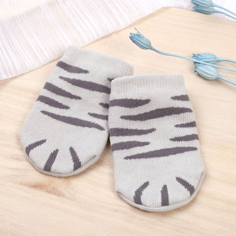 活力虎斑猫-独家零线头 婴儿袜子(亲肤柔软内里)猫咪宝宝棉袜MIT - 婴儿袜子 - 棉．麻 灰色
