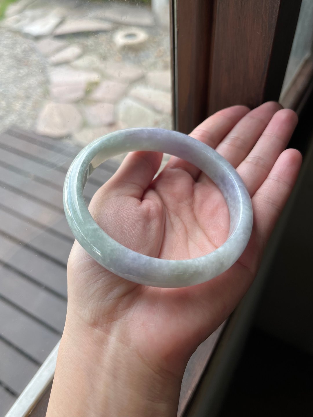 I 繁花 I 豆种春彩翡翠手镯 圈口68.5 缅甸玉A货 - 手链/手环 - 玉石 紫色