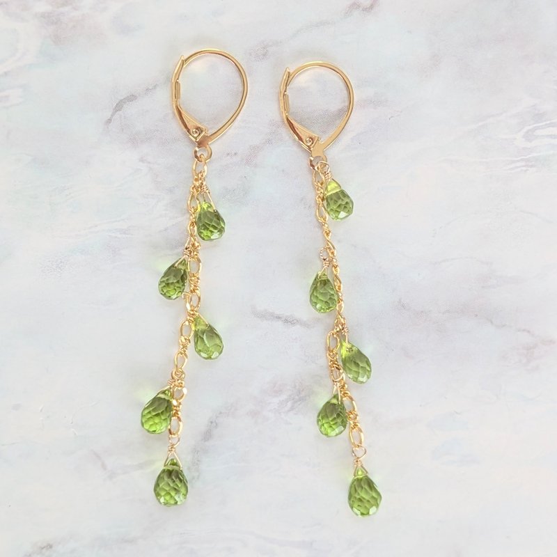 天然宝石耳环 橄榄石 - 耳环/耳夹 - 宝石 绿色