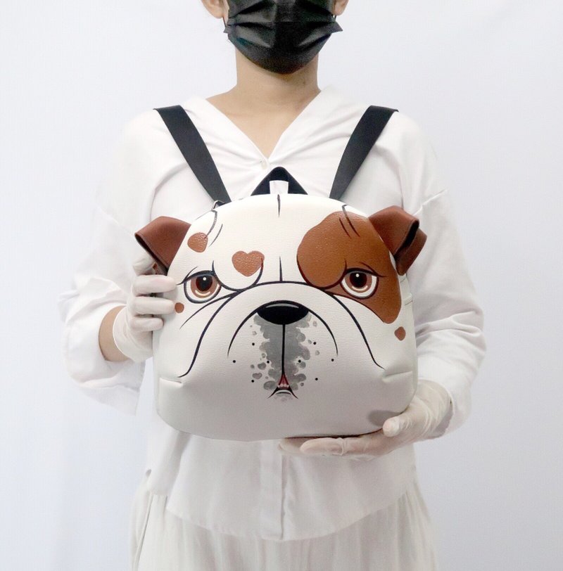 English Bulldog backpack,crossbody bag,hand painted bag,for animals lovers. - 后背包/双肩包 - 人造皮革 白色
