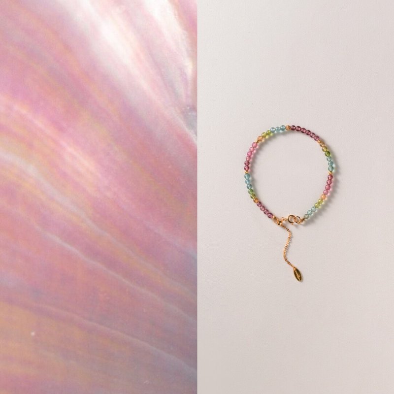 原创手工鳞光人鱼色天然碧玺手串马卡龙S925银开运手链生日礼物 - 手链/手环 - 玉石 多色