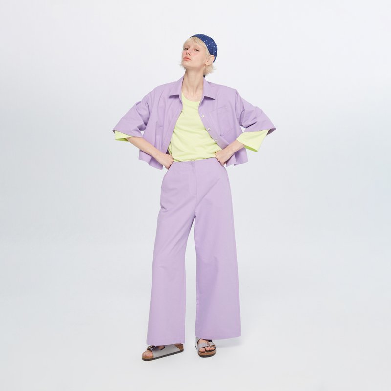 10 MOOn 长春花紫直筒裤 - 女装长裤 - 棉．麻 紫色