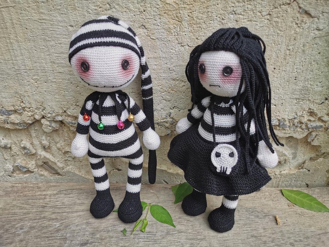 couple doll thread crochet halloween amigurumi 9 inches - 其他 - 聚酯纤维 黑色